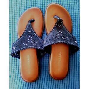 Marbella Womens Summer Open Toe Flip Flop (Black) Sparkly‎ Slip On Sandal Sz 8